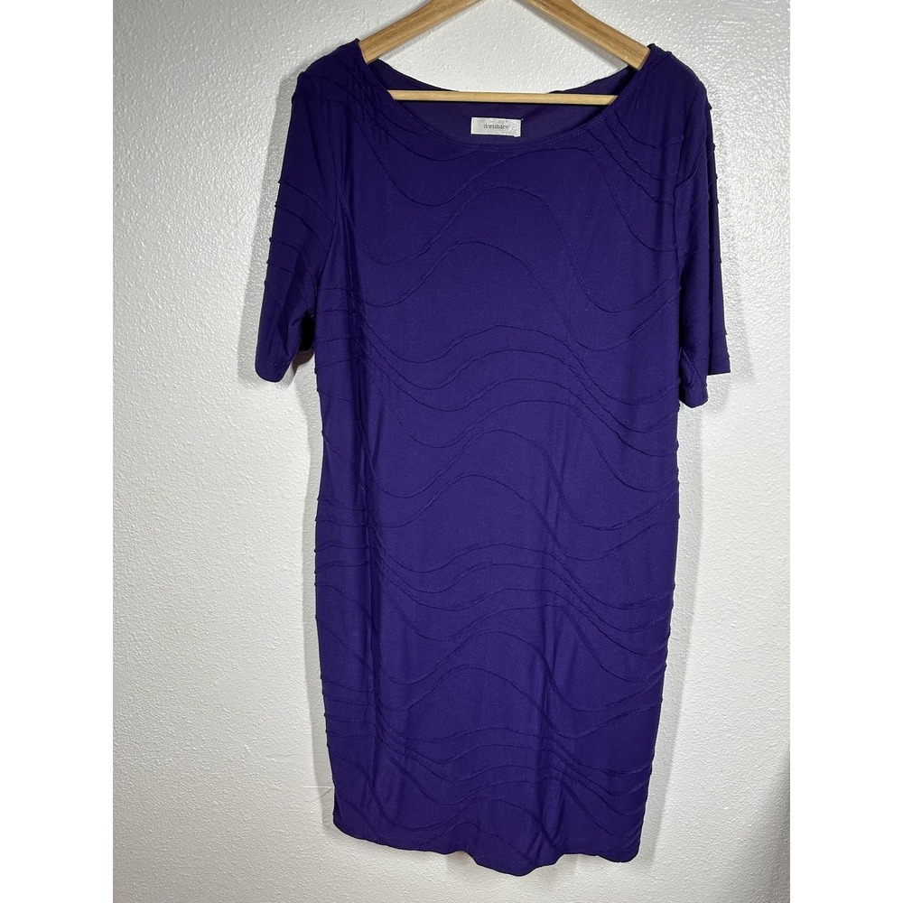 Dressbarn Dress Womens 16 Purple Textured Wave Sheath Lined Knit Short Sleeve